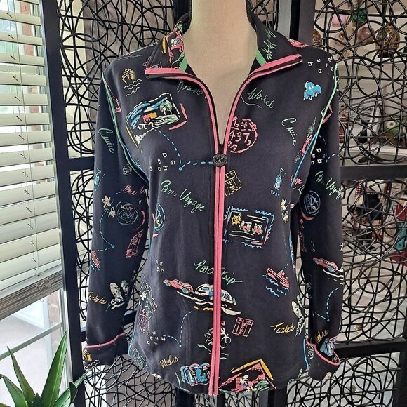 Koret Size Medium 80s Vintage Black Vacation/Travel Zip Jacket Pockets EUC - Picture 1 of 8